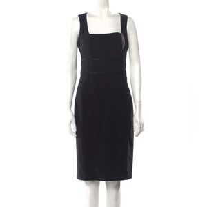 Bagley Mischka - 6 Black Wool Leather Trim Lined Dress Career Cocktail LBD 460